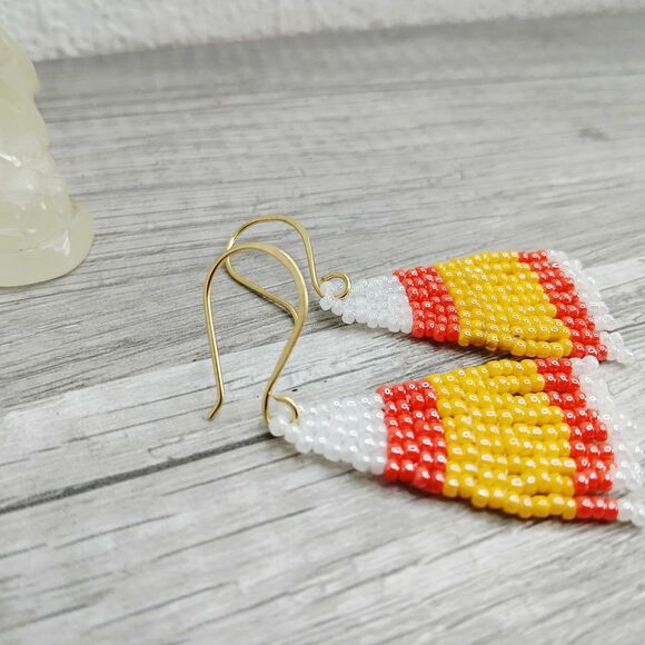 Candy Corn Beaded Fringe Cascade Shoulder Duster Dangle Earrings, 2" - Picture 5 of 5